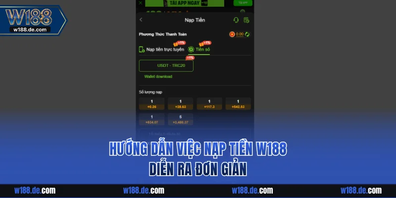 Hướng dẫn việc nạp tiền W188 diễn ra đơn giản